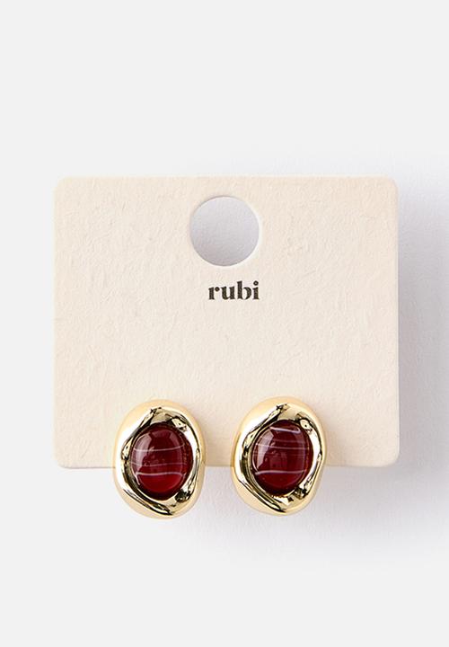Rubi - Small Charm Earring - Up Gold Stud Burgundy
