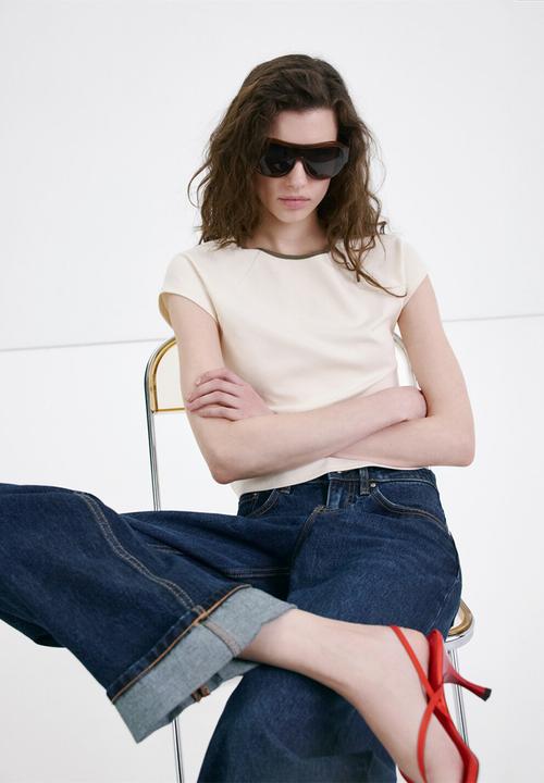 MANGO - T-shirt conti - light beige