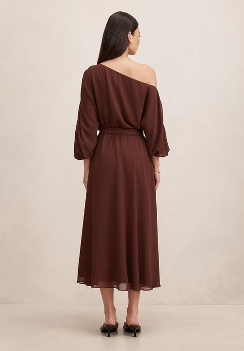 Forever New - Samantha tipped draped midi dress in dark chocolate truffle