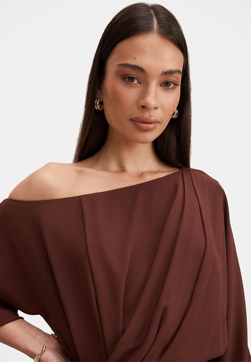 Forever New - Samantha tipped draped midi dress in dark chocolate truffle