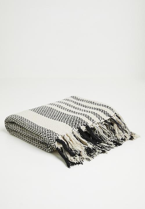 Sixth Floor - Cotton Woven Stripe Throw - Black & Natural