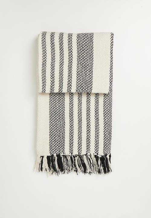 Sixth Floor - Cotton Woven Stripe Throw - Black & Natural