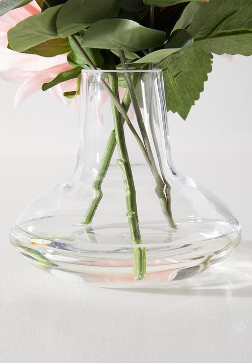 Silk By Design - Dahlia & Eucalyptus In Posy Vase - white