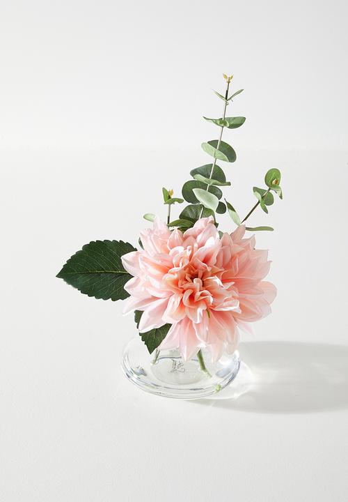 Silk By Design - Dahlia & Eucalyptus In Posy Vase - white