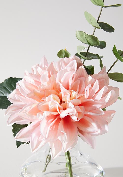 Silk By Design - Dahlia & Eucalyptus In Posy Vase - white