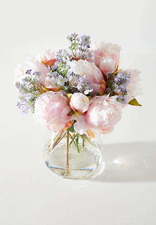 Silk By Design - Pink Peony & Verbena In Vase - pink