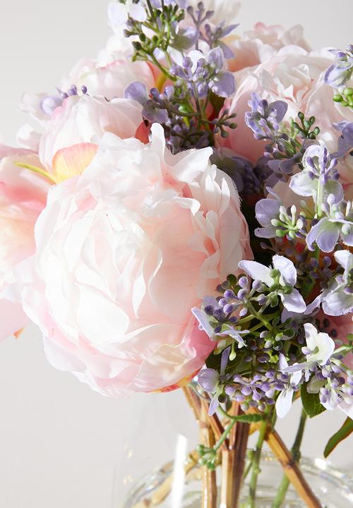 Silk By Design - Pink Peony & Verbena In Vase - pink