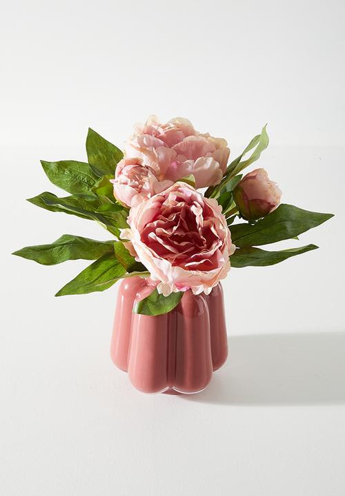 Silk By Design - Dusty Pink Peonies In Pink Vase - pink