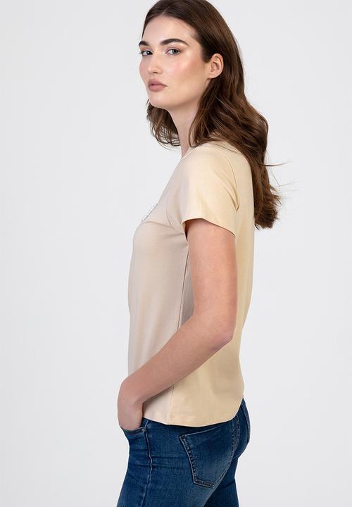 SISSY BOY - Rumours: Regular Fit Pearl And Bling Logo Top - Stone
