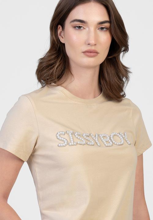SISSY BOY - Rumours: Regular Fit Pearl And Bling Logo Top - Stone
