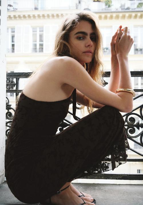 MANGO - Dress velour - brown