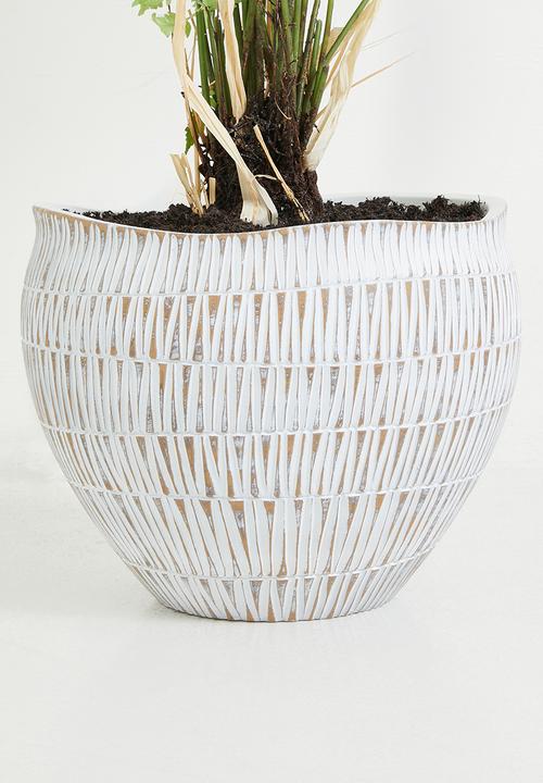 Silk By Design - Fern Plant In Stripped Planter - white