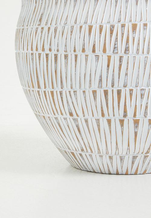 Silk By Design - Fern Plant In Stripped Planter - white
