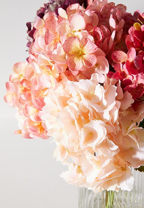 Silk By Design - Mixed Hydrangea In Ribbed Vase - clear