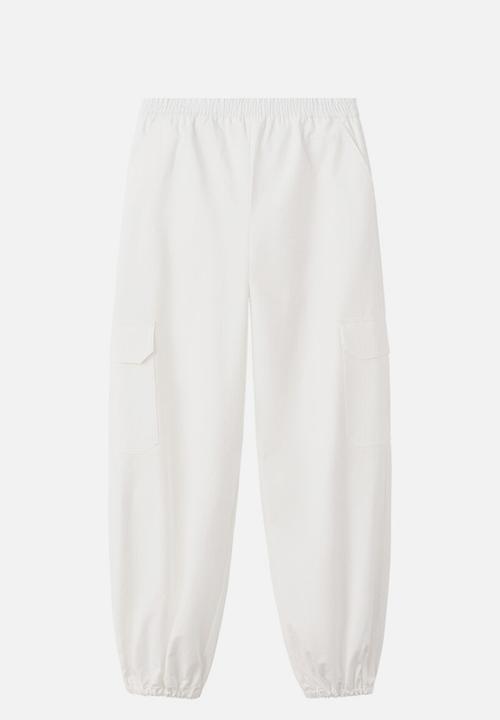 MANGO - Trousers maloon - white