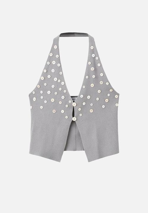 MANGO - Top bouton- medium gray