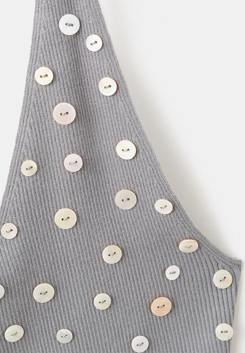 MANGO - Top bouton- medium gray