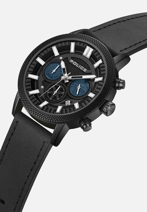Police - Ip Black Case Dial Leather Strap - Black