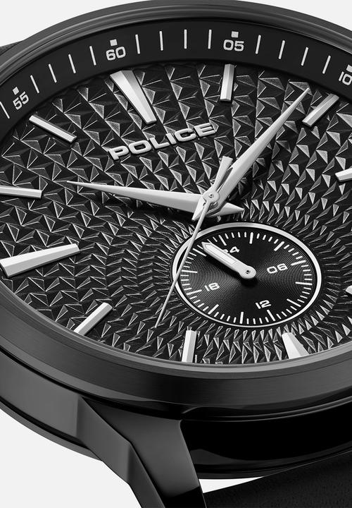 Police - IP Black Case Black Dial Leather Strap - Black