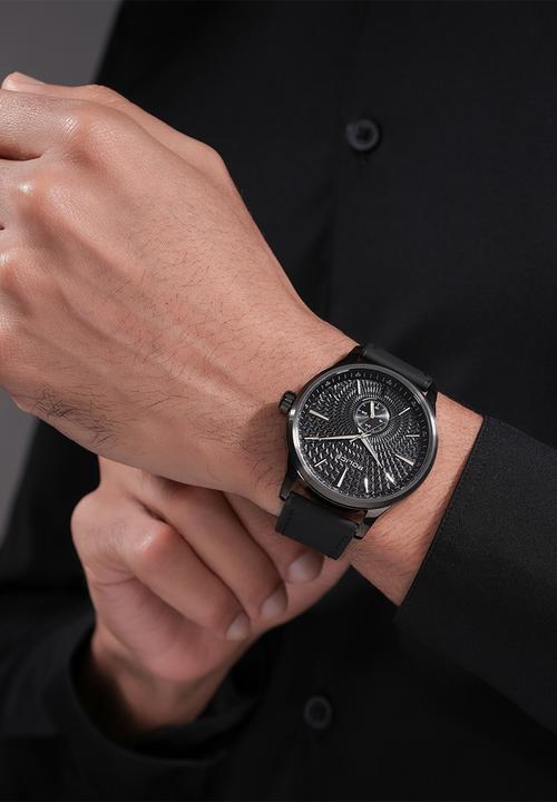 Police - IP Black Case Black Dial Leather Strap - Black