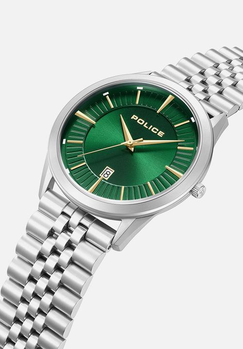 Police - Steel Case Green Dial Steel Strap - Silver/Green