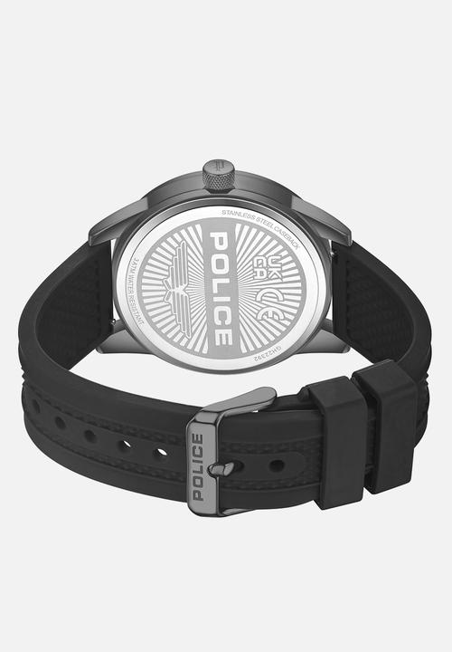 Police - IP Gun Case Green Dial Silicone Strap - Gunmetal