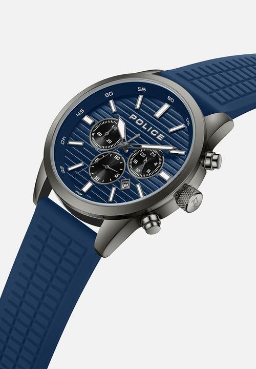 Police - Ip Gun Case Blue Dial Silicone Strap - Blue