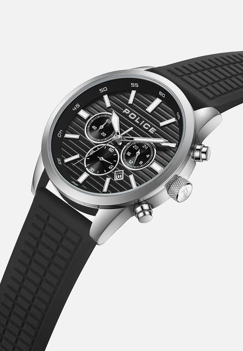 Police - Steel Case Black  Dial Leather Strap - Black