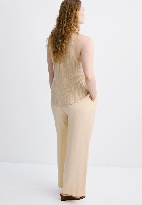 MANGO - Trousers lino - light/pastel yellow