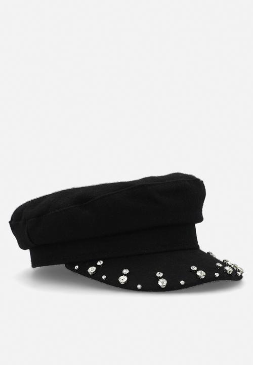 Tessa Design - Lorena Crystal Edge Peak Baker Boy Hat-Black