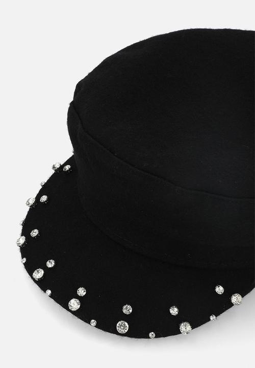 Tessa Design - Lorena Crystal Edge Peak Baker Boy Hat-Black