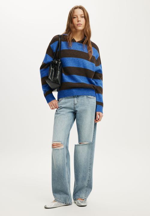 Cotton On - Sporty Stripe Hooded Knit - Cobalt Stripe