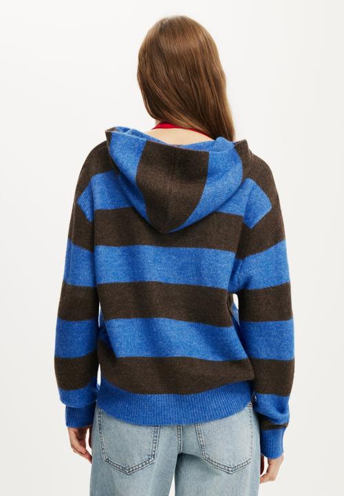 Cotton On - Sporty Stripe Hooded Knit - Cobalt Stripe