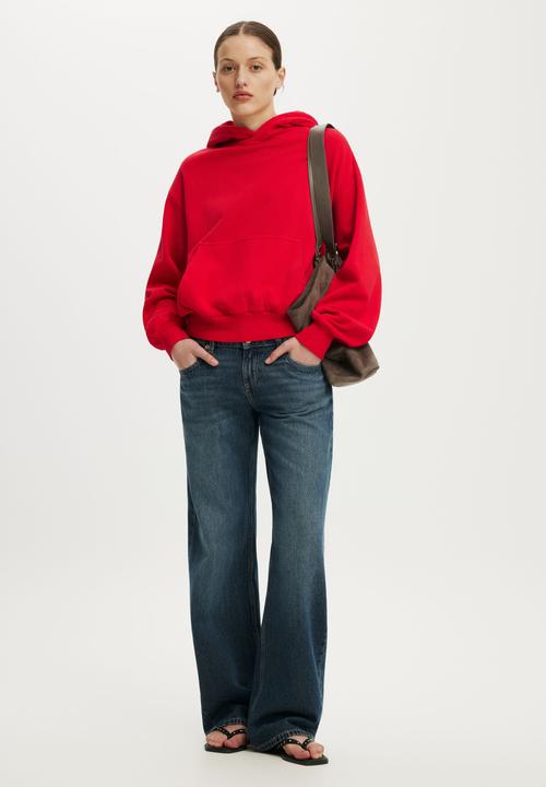 Cotton On - Boxy Fleece Hoodie - Washed Red Petal