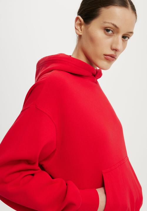 Cotton On - Boxy Fleece Hoodie - Washed Red Petal