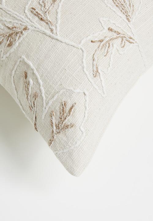 Sixth Floor - Cotton Embroidered Floral Cushion Cover - Natural