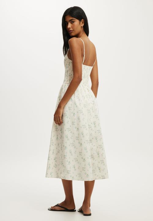 Cotton On - Remy Shirred Midi Dress - Maya Stripe Seaside Blue
