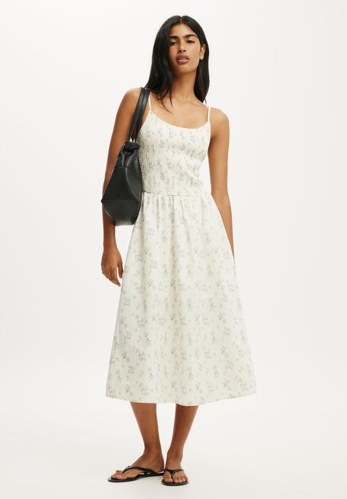 Cotton On - Remy Shirred Midi Dress - Maya Stripe Seaside Blue