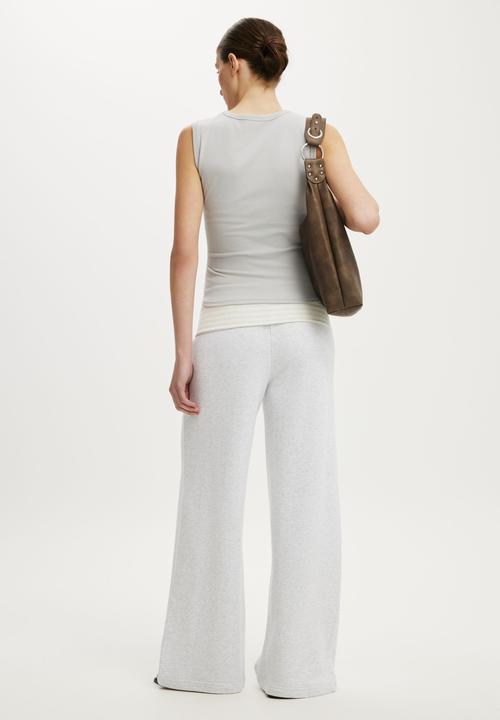 Cotton On - Fold Over Waistband Sweatpant - Light Grey Marle/Stripe