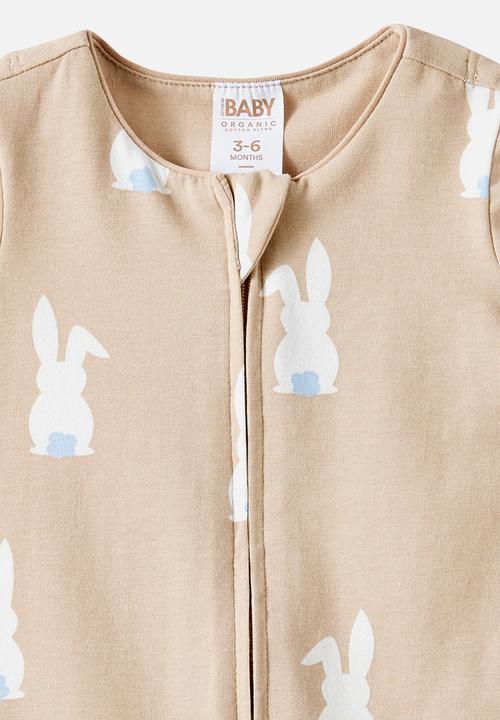 Cotton On - The Short Sleeve Zip Romper - Latte Cream/Bunny Tails
