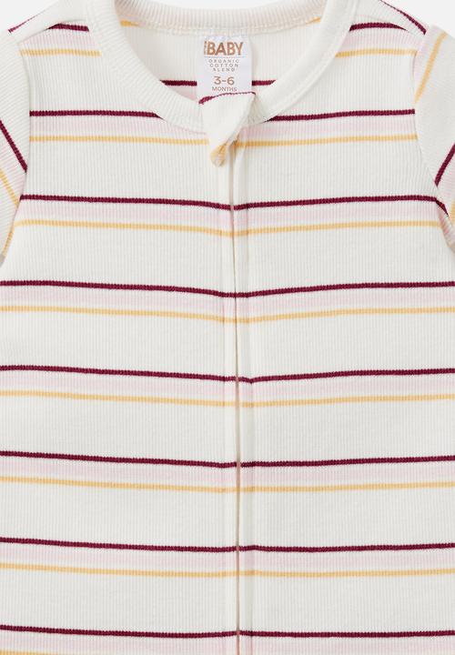 Cotton On - The Short Sleeve Zip Romper - Vanilla-Tea Party Pink/Max Stripe
