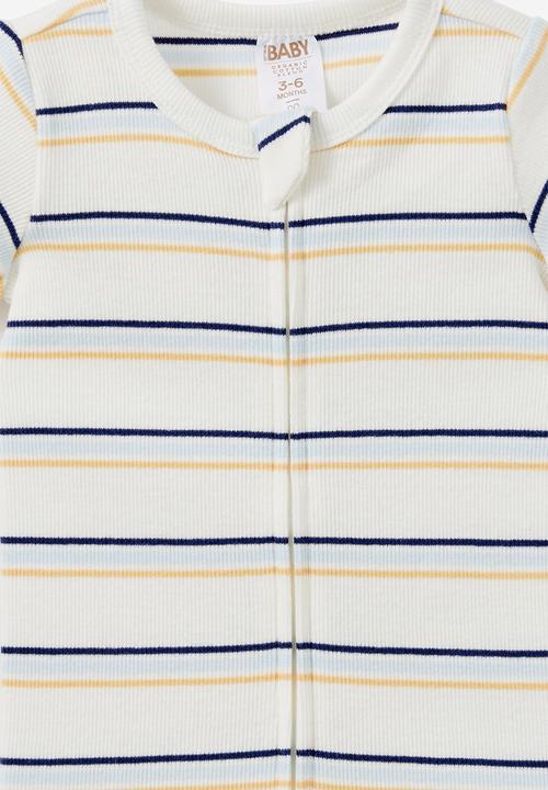 Cotton On - The Short Sleeve Zip Romper - Vanilla-Blue Whisper/Max Stripe