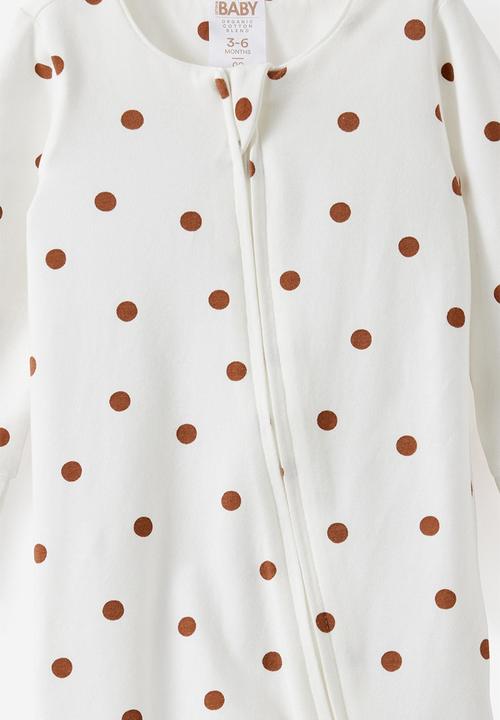 Cotton On - The Long Sleeve Zip Romper - Vanilla/Polka Dot