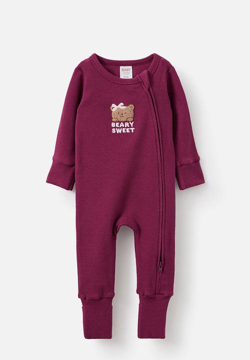 Cotton On - The Long Sleeve Zip Romper - Berry Jam/Beary Sweet