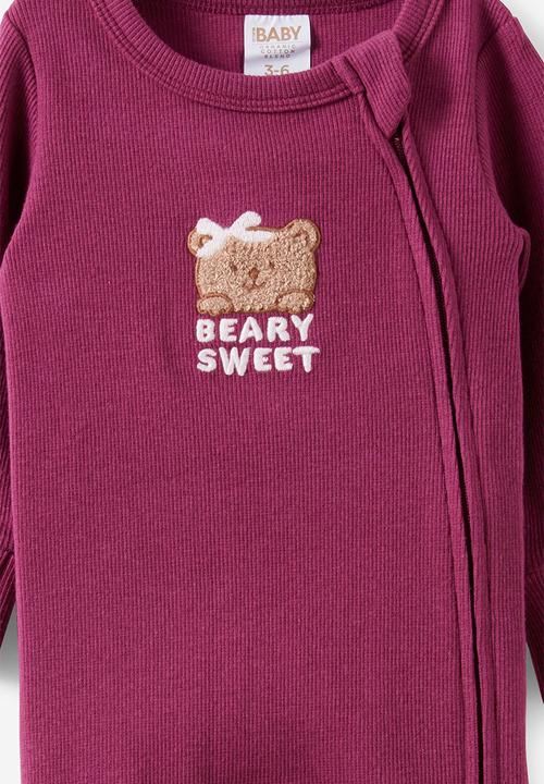 Cotton On - The Long Sleeve Zip Romper - Berry Jam/Beary Sweet