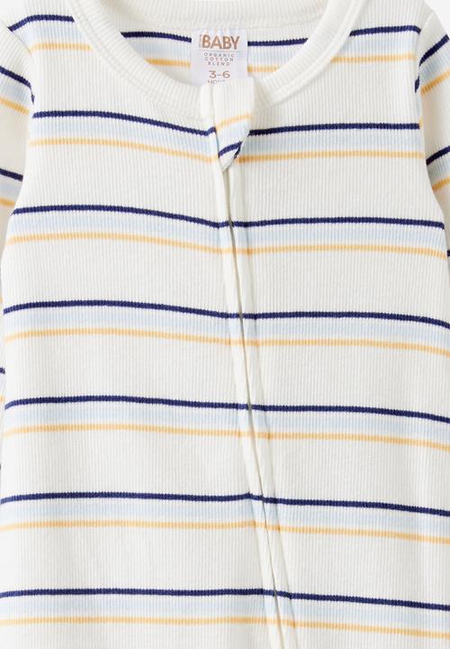 Cotton On - The Long Sleeve Zip Romper - Vanilla-Blue Whisper/Max Stripe