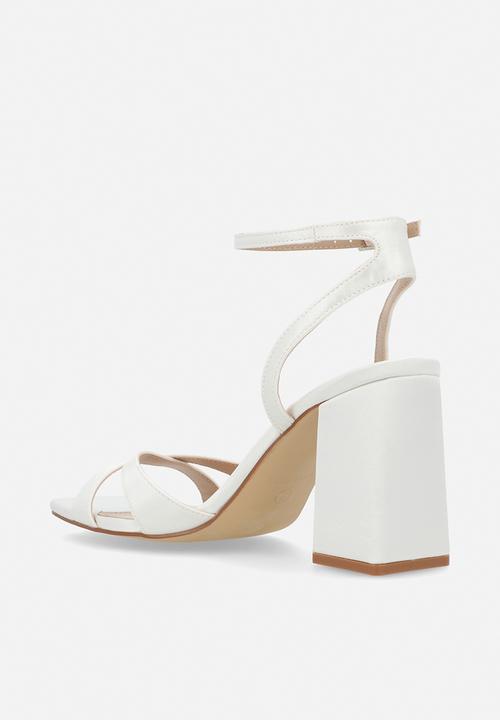 Be Mine - Eshma open toe block heel ankle strap - ivory satin