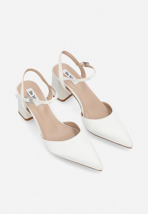 Be Mine - Ravina closed toe block heel ankle strap - ivory satin