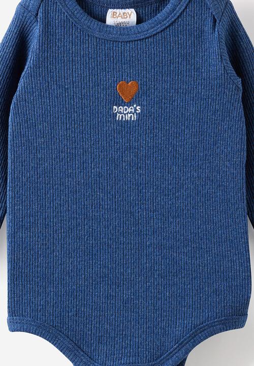 Cotton On - Organic Pointelle Long Sleeve Bubbysuit - Midnight Sky Marle/Dada S Mini