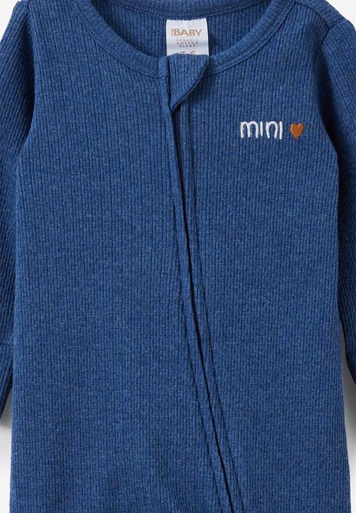 Cotton On - Organic Pointelle Zip Romper - Midnight Sky Marle/Mini